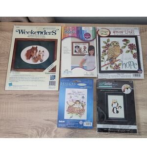 Counting Cross Stitch Lot 5 Kits Weekenders Janlynn Cat Dog Owl Home Hope God